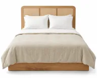 Rattan Headboard Bed in Solid Wood