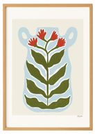 Colorful Vase Floral Print – Modern Wall Art with Red Blooms and Green Leaves