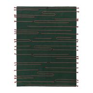 Emerald Green Handwoven Rug with Red Accent Detailing – Modern Minimalist Design