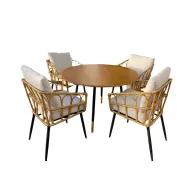 Bamboo & Metal Dining Table Set