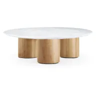 Theo Round Coffee Table With Marble Top & Wooden Legs
