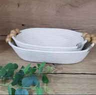 Set of 2 Pieces of Woven Cotton Oval Plates