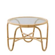 طاولة وسط من البامبو بهيكل طبيعي وسطح زجاجي