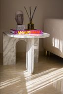 White Marble Side Table - Elegant Calacatta Veins