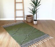 Green Coral Handwoven Cotton Rug – Delicate Mood Design