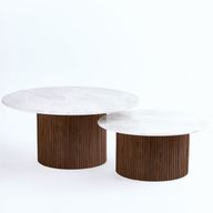 Landing Marble Top - Set of 2 Tables - Beech Wood - Round