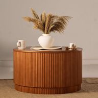Fluted Coffee Table - Beech Wood & Oak Veneer - Round Shape