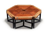 Bubinga Tables Set - Hexagon Shape - Metal Legs