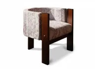 Curved Armchair In Beech Wood Veneer & Upholstery