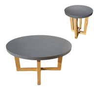 Concrete Round Tables - 2 pieces - With Wooden Legs