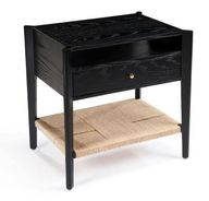 Le Noir Nightstand - Solid Oak With Woven ropes  Shelf