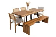 Modern Live Edge Dining Set (Table + 4 Chairs + Bench)