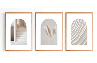 Aesthetic Printed Wall Art With Wooden Frame - Neutral Set of 3
