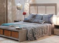 Carved Bed with Upholstered Panels Integrated Storage
