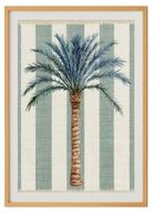 Palm Tree Blue on Textured Stripes Print – Coastal Inspired Wall Art