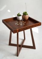 Qijmas Side Table - Mahogany Wood With Natural Pearls