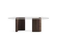 RO.ND Dining Table Wood Base, Transparent Glass Top