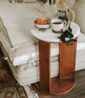 Becky Marble Side Table - Natural Beech Wood - Round