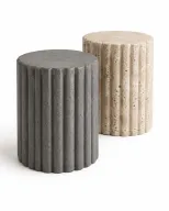 Side Table In Fiber Glass With Ribbed Cylinder Round Design