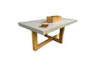 طاولة قهوة خرسانية مستطيلة - أرجل خشب التيك الصلب