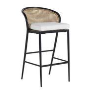 Orb Solid Oak Bar Stool With Upholstered Seat and Cane Backrest