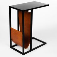 طاولة جانبية هافنا ليذر - سطح خشبي مع رف جلد