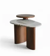 Georgia Side Table Set of 2 - Marble & Pitch Pine Wood