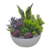 Grey Terrazzo Decorative Pot with Artificial Plants & Flowers