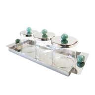 Silver Tray with 3 Glass Jars – Nickel-Coated Brass Set
