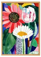 طباعة فنية لصبار وأزهار زاهية – ديكور بوهيمي مستوحى من الصحراء