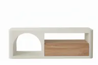 Stylish White TV Unit With Wooden Drawer & Shelf