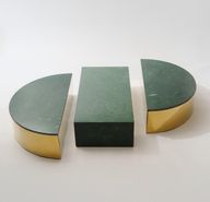 Marble Blocks Coffee Table With Gold Corners - Green Marble