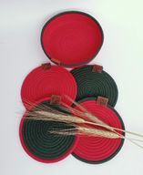 Handmade Woven Red Coasters Set Of 4 \Coasters And Plate
