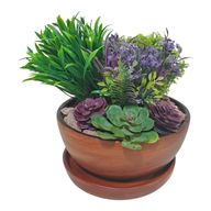 Wooden Decorative Pot with Artificial Plants & Flowers