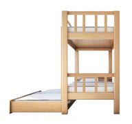 Beech Bunk Bed With Vertical Rails And Pull-Out Bed