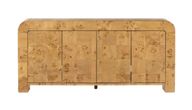 Burlap Curved Wooden TV Unit With Storage Cabinets