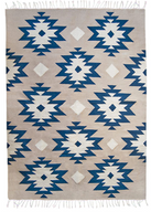 Medallions Handwoven Wool Rug With Blue Patterns
