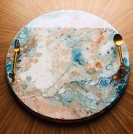 Acrylic Pouring-Round wooden Serving Tray