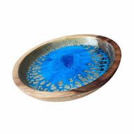 Blue Light Wooden Bowl – Handmade Resin Art