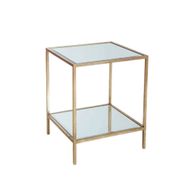 طاولة جانبية ألورا - سطح زجاجي - هيكل معدني ذهبي - مستويين