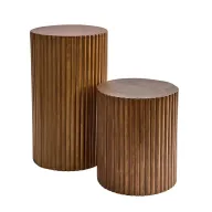 Lanes Set of 2 Wooden Tables - Beech Wood In Ribbed Design