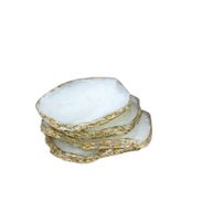 White Agate Coasters With Gold Edges - Set of 4