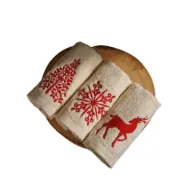Deer, Tree, Snowflake Red Guest Towel Set