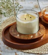 Lilya Candle Holder - Teak Wood With Inlaid Pearls