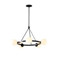 Modern 5-Light Ring Ceiling Lamp in Black Steel with Opal Glass - YL743