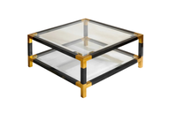 Wooden Black Coffee Table With Golden Stainless Steel Corners