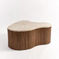 Large Kidney - Marble Top Table - Beech Wood - Ribbed Design