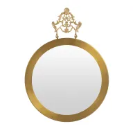 Fani Round Mirror with Ornate Crown Hook – Antique Gold Finish