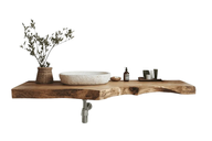 Floating Live-Edge Wood Vanity with Stone Basin
