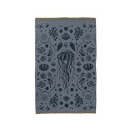 Handwoven Navy Marine Cotton Kilim Rug – Jellyfish and Sea Motif
